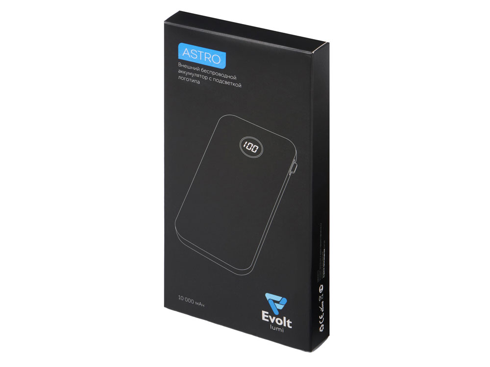 Внешний беспроводной аккумулятор с подсветкой лого Astro, 10000 mAh, черный-10