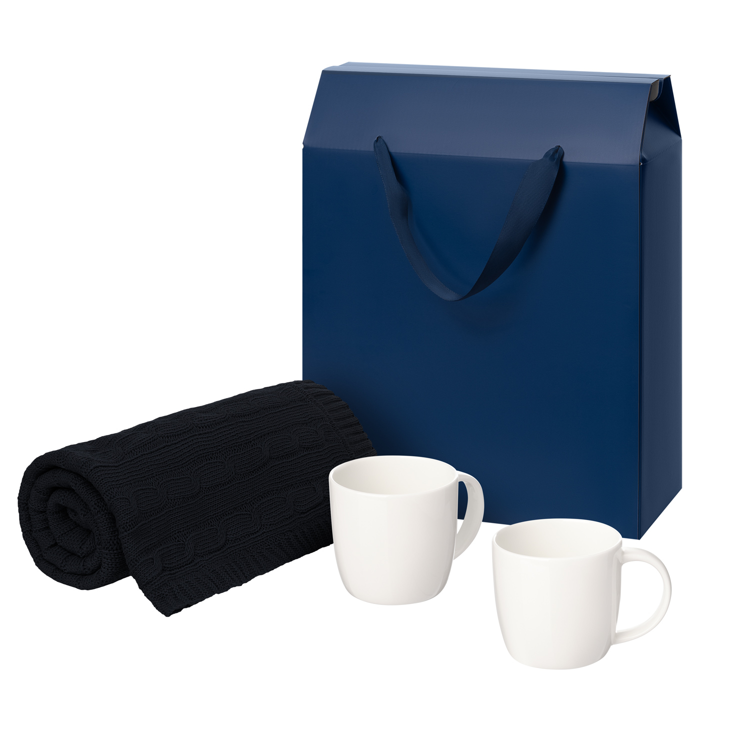 Подарочный набор Дафна (Dafna), Фадо (Fado), темно-сиий в коробке-пакете (две фарфоровых кружки, плед)-0