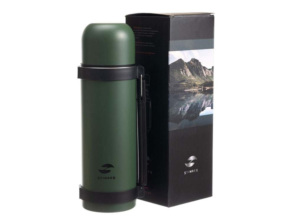 Термос Stinger, 1,2 л, широкий с ручкой, нержавеющая сталь, зелёный, 12,4 х 10,2 х 31,8 см-4