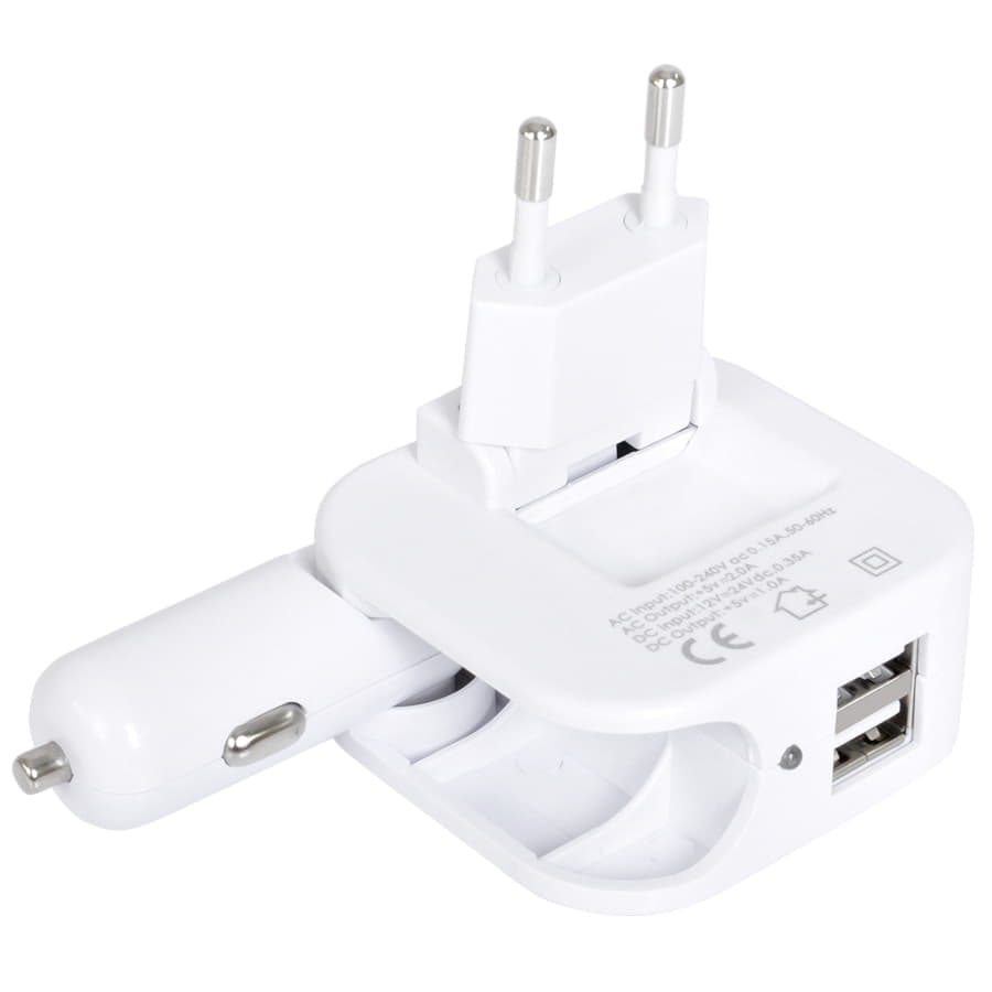 Адаптер с двумя USB-портами для зарядки от сети и от прикуривателя "Socket", белый-2