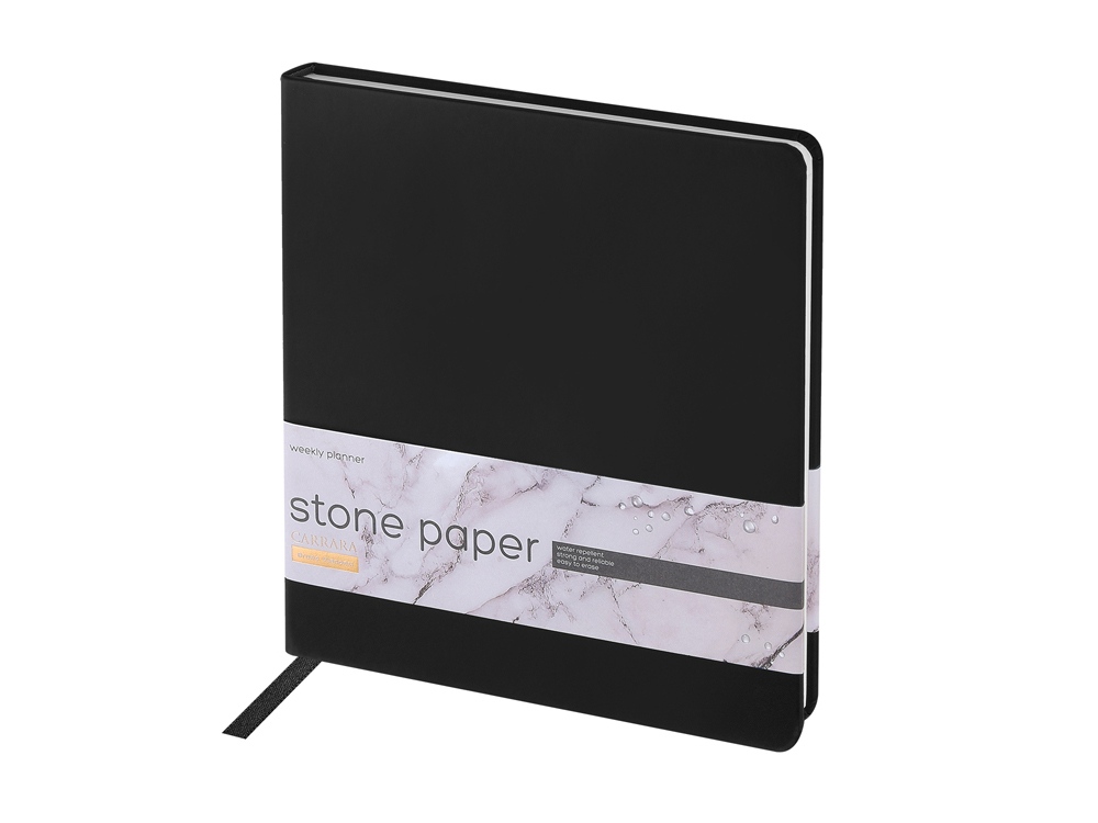 Еженедельник с каменной бумагой А5+ Carrara, черный-0