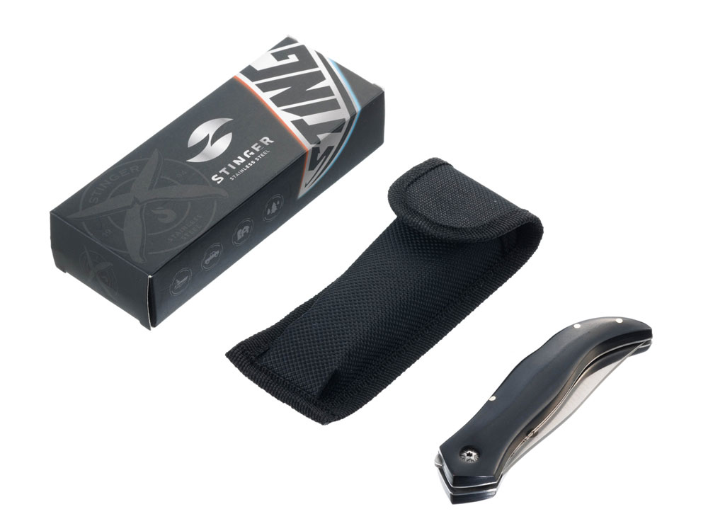 Нож складной Stinger, 101 мм (серебристый), материал рукояти: древесина черного дерева (черный)-4