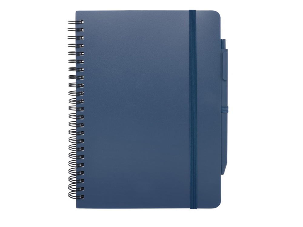 Блокнот Thalaasa формата А5 в твердой обложке из океанического пластика с шариковой ручкой - Синий-1