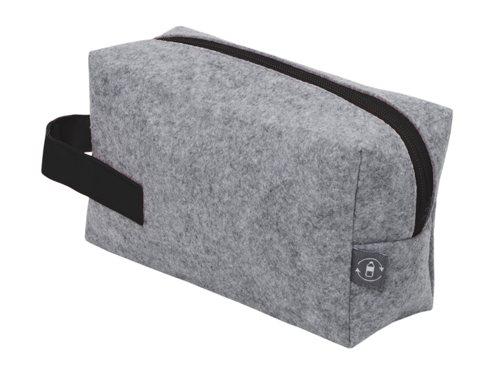 Косметичка из РПЕТ фетра с ручкой Felt, серый с черным-2