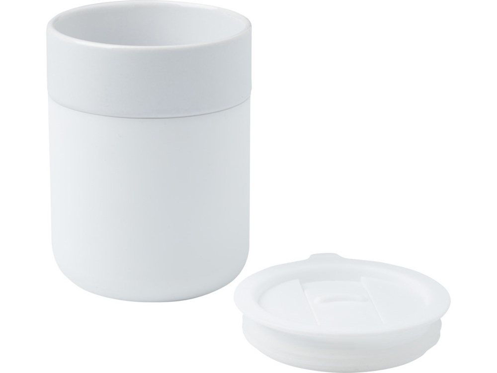 Java керамическая кружка емкостью 330 мл с силиконовой оберткой и пластиковой крышкой - Белый-2