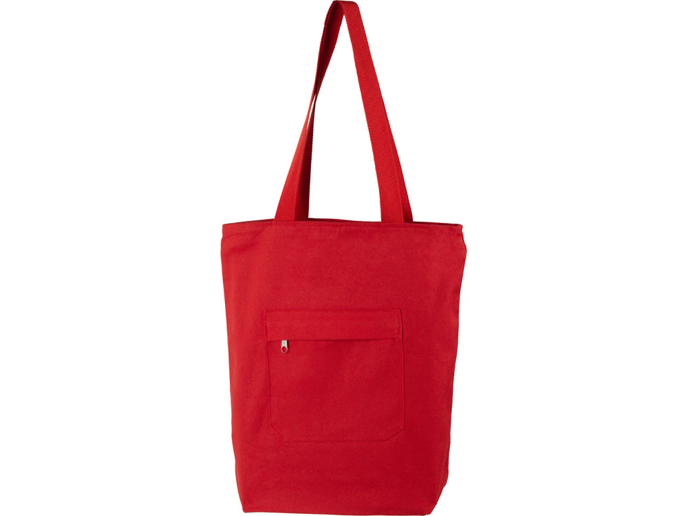 Сумка на молнии Zipper из хлопка 280 г c карманом на молнии спереди, красный-4