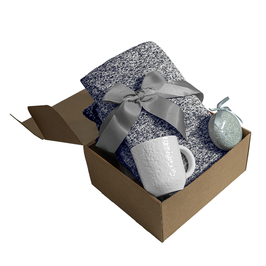 Подарочный набор HOLIDAY: плед, кружка, шар новогодний, коробка; синий, синий-2