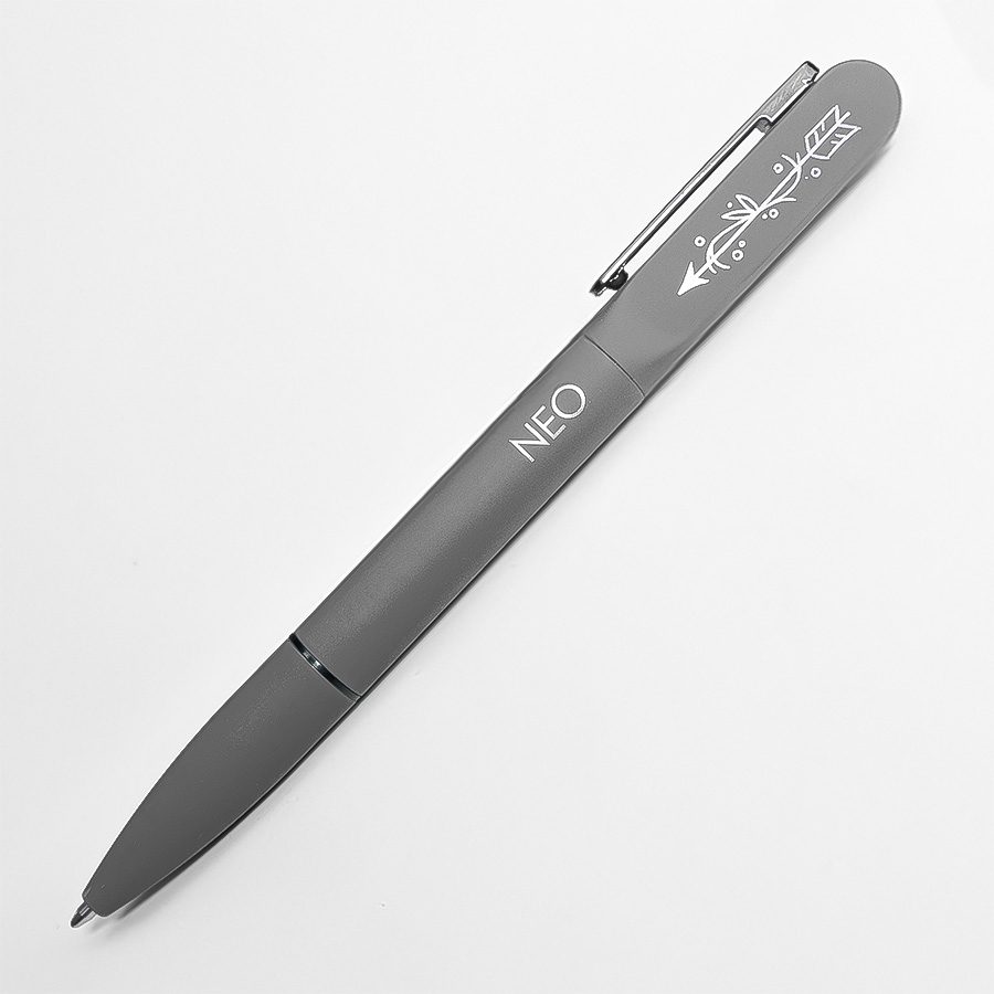 Ручка шариковая NEO с подсветкой после гравировки, soft touch, серый, темно-серый-3