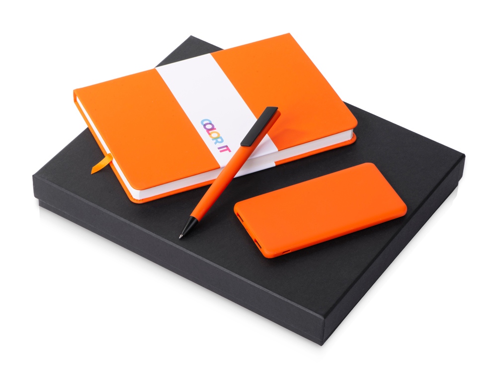 Подарочный набор c блокнотом С3, ручкой и повербанком 5000 mAh, оранжевый-0