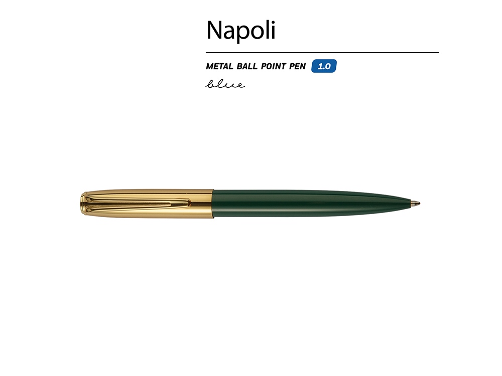 Ручка металлическая шариковая Napoli, зеленый/золотистый-1