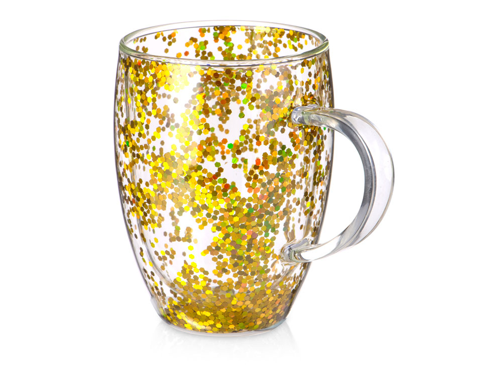 Кружка с двойными стенками с блестками, 360 мл, золотистый-0