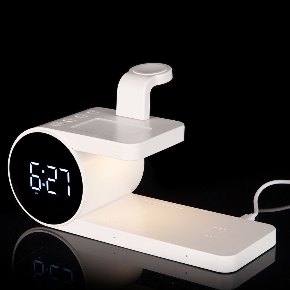 Станция беспроводной зарядки с часами fullStack, белая-4