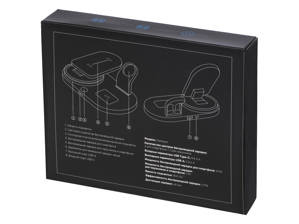 Складная зарядная станция с беспроводной зарядкой Flashport, 15 Вт, белый-15