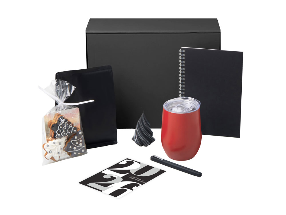 Подарочный набор c термокружкой, блокнотом, ручкой и свечкой, красный-1