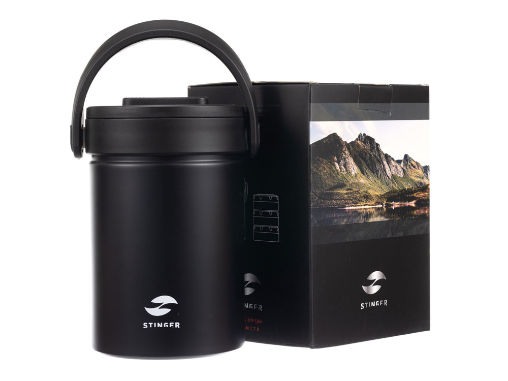 Термос ланч-бокс Stinger, 1,7 л, широкий, сталь, чёрный, три контейнера, 16,1 x 14,9 x 21,5-6