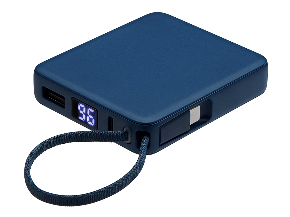 Внешний аккумулятор со встроенным кабелем USB-C Дэнси, 5000 мАч, темно-синий-1