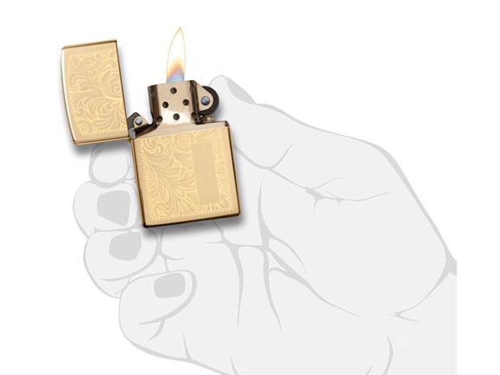 Зажигалка ZIPPO Venetian с покрытием High Polish Brass, латунь/сталь, золотистая, 38x13x57 мм-2