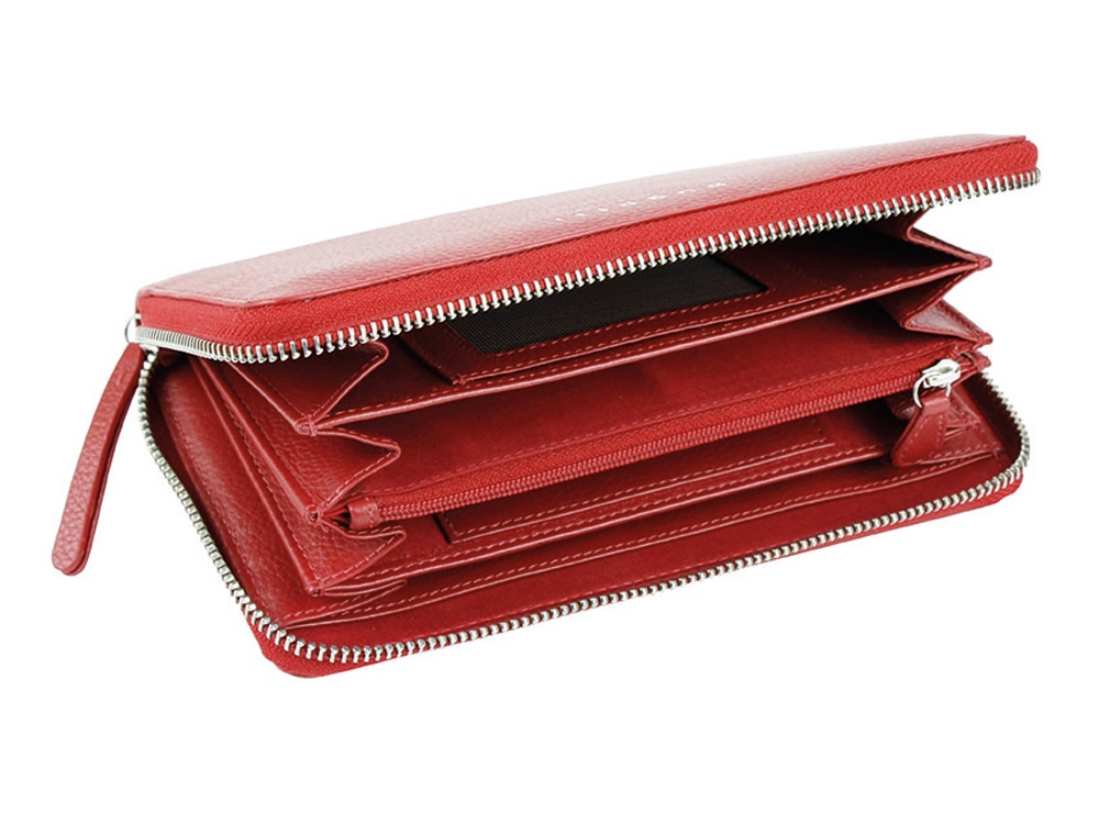 Кошелёк женский BUGATTI Linda, на молнии, красный, натуральная воловья кожа, 19,2х2,5х10,5 см-1