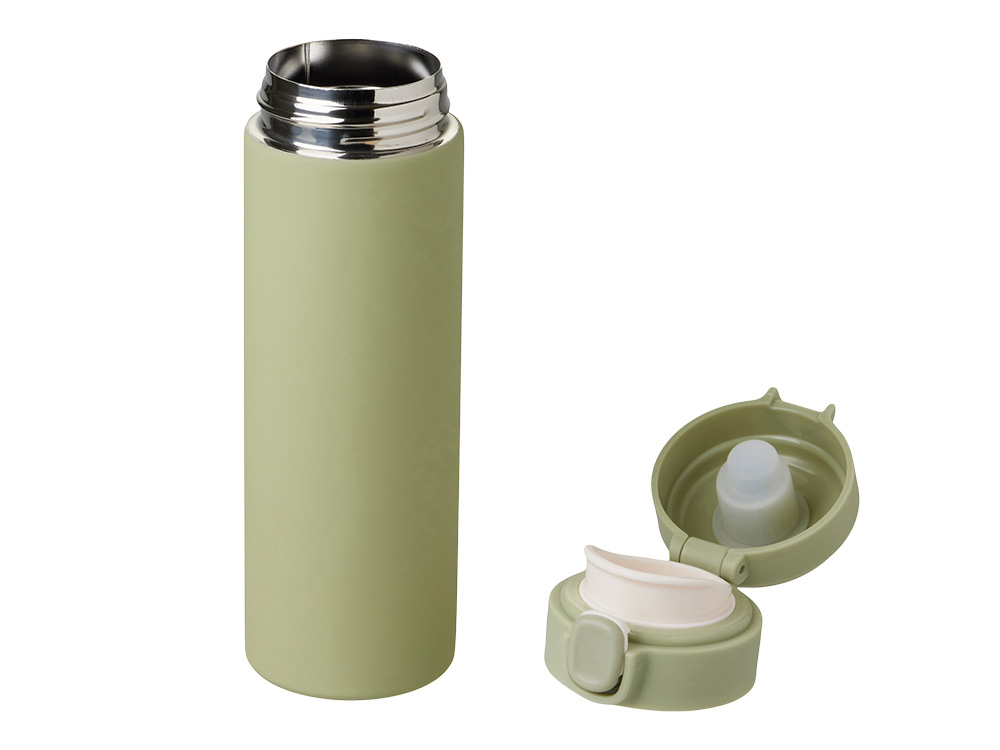 Вакуумная термокружка Waterline c кнопкой Guard, 400 мл, тубус, оливковый-1