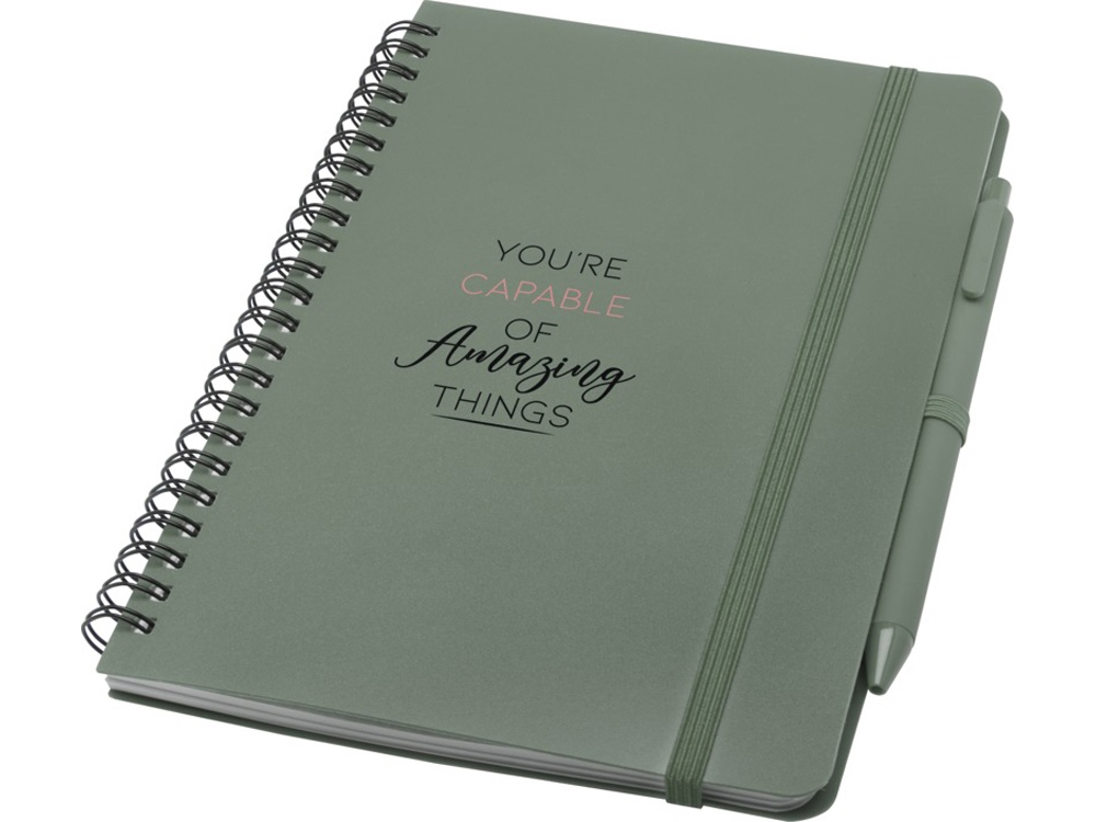 Блокнот Thalaasa формата А5 в твердой обложке из океанического пластика с шариковой ручкой - Зеленый яркий-5