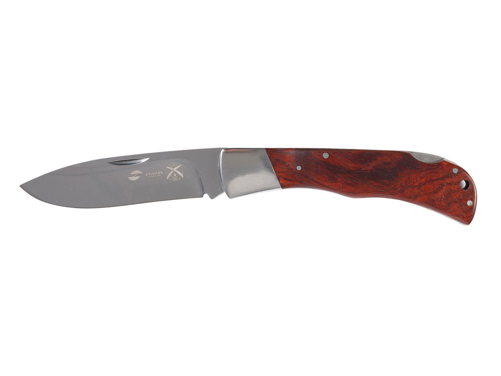 Нож складной Stinger, 104 мм, (серебристый), материал рукояти: сталь/дерево (серебристо-коричневый)-0