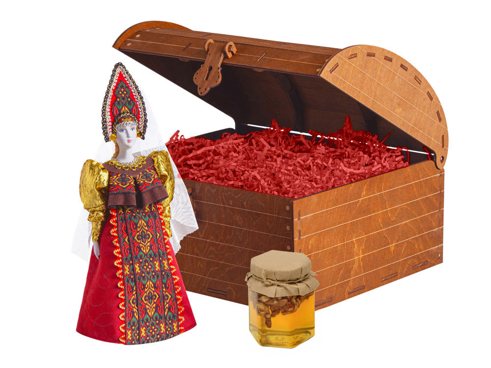 Подарочный набор: кукла фарфоровая, мед, красный-1