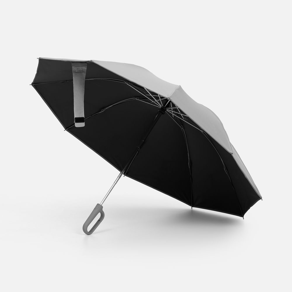 Зонт обратного сложения с ручкой-карабином Foldberry, серый-1