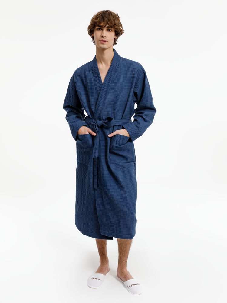 Халат вафельный Kimono, темно-синий-3