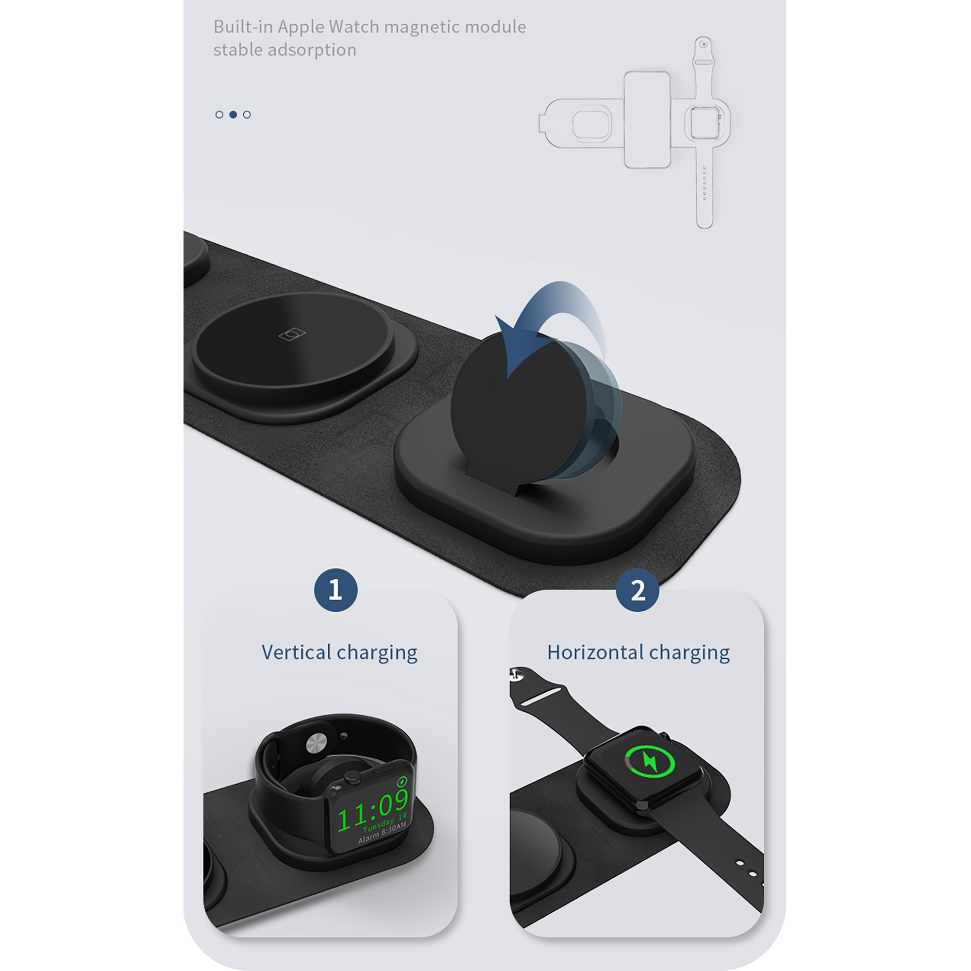 Складная беспроводная (15W) зарядная станция "Magic Case" с MagSafe для смартфона, часов и наушников-4