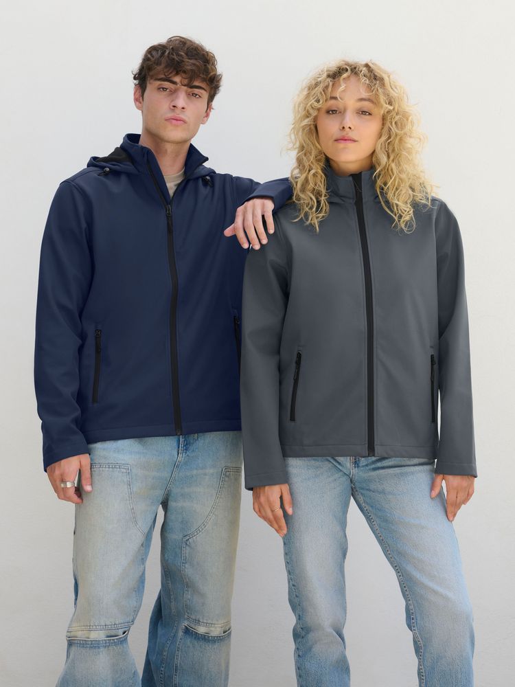 Куртка софтшелл с капюшоном мужская Race Men, черная-3