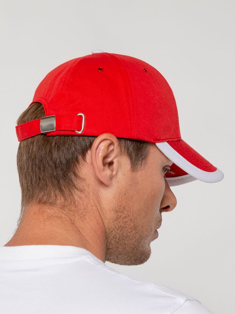 Бейсболка Honor, красная с белым кантом-4