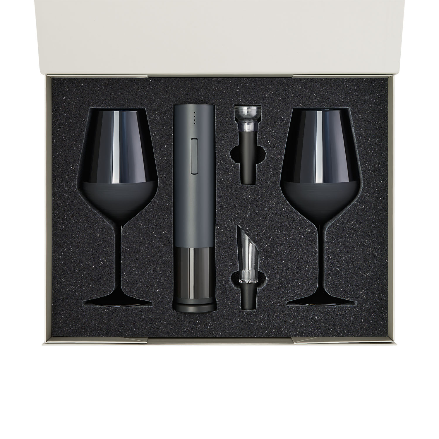 Подарочный набор 2 бокала для вина Сапфир (Sapphire) + набор для вина с электрическим штопором Сакраменто (Sacramento), в серой коробке-1