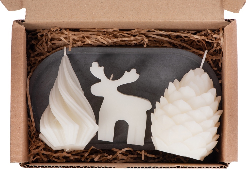 Свечи на подставке Олень, шишка, елочка-6