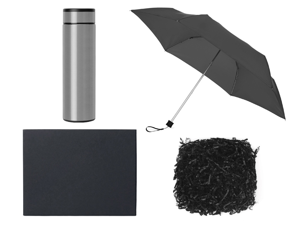 Подарочный набор с зонтом и термосом, серый-0