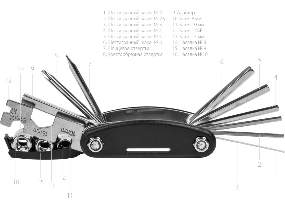 Многофункциональный инструмент 16 в 1, черный-2