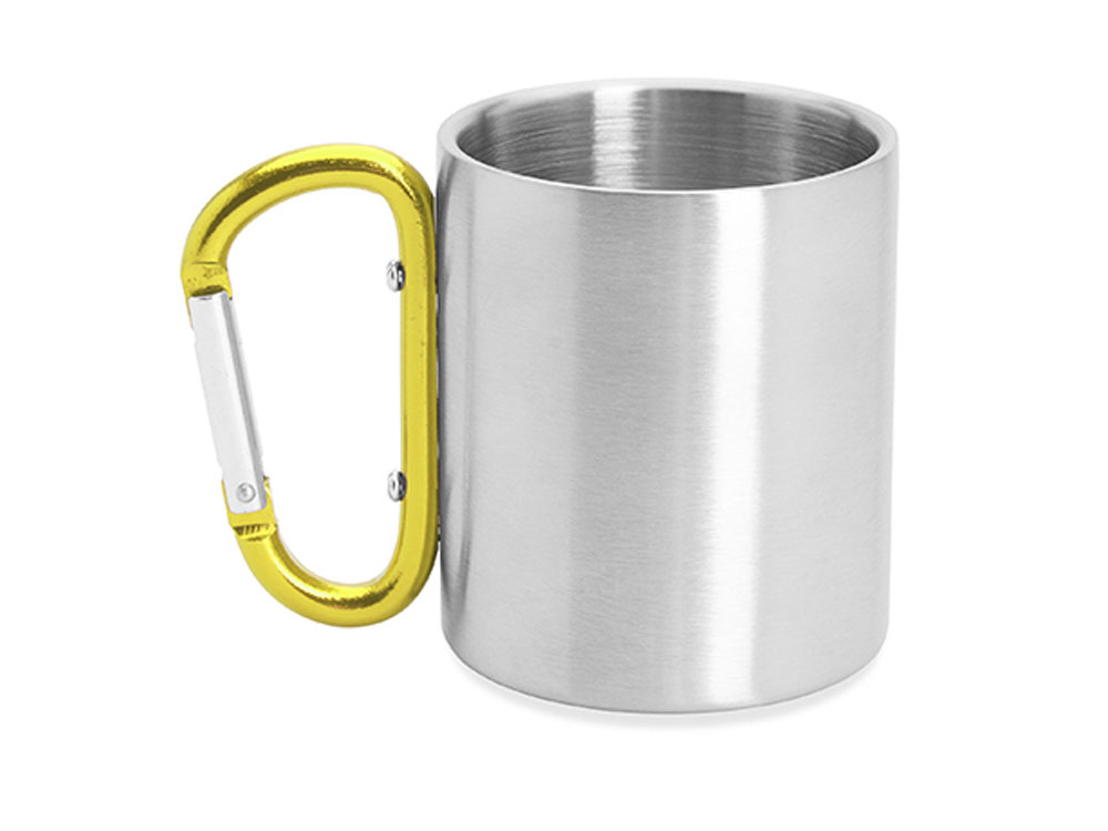 Кружка GUAYA с ручкой карабином, 230 мл, серебристый/желтый-2