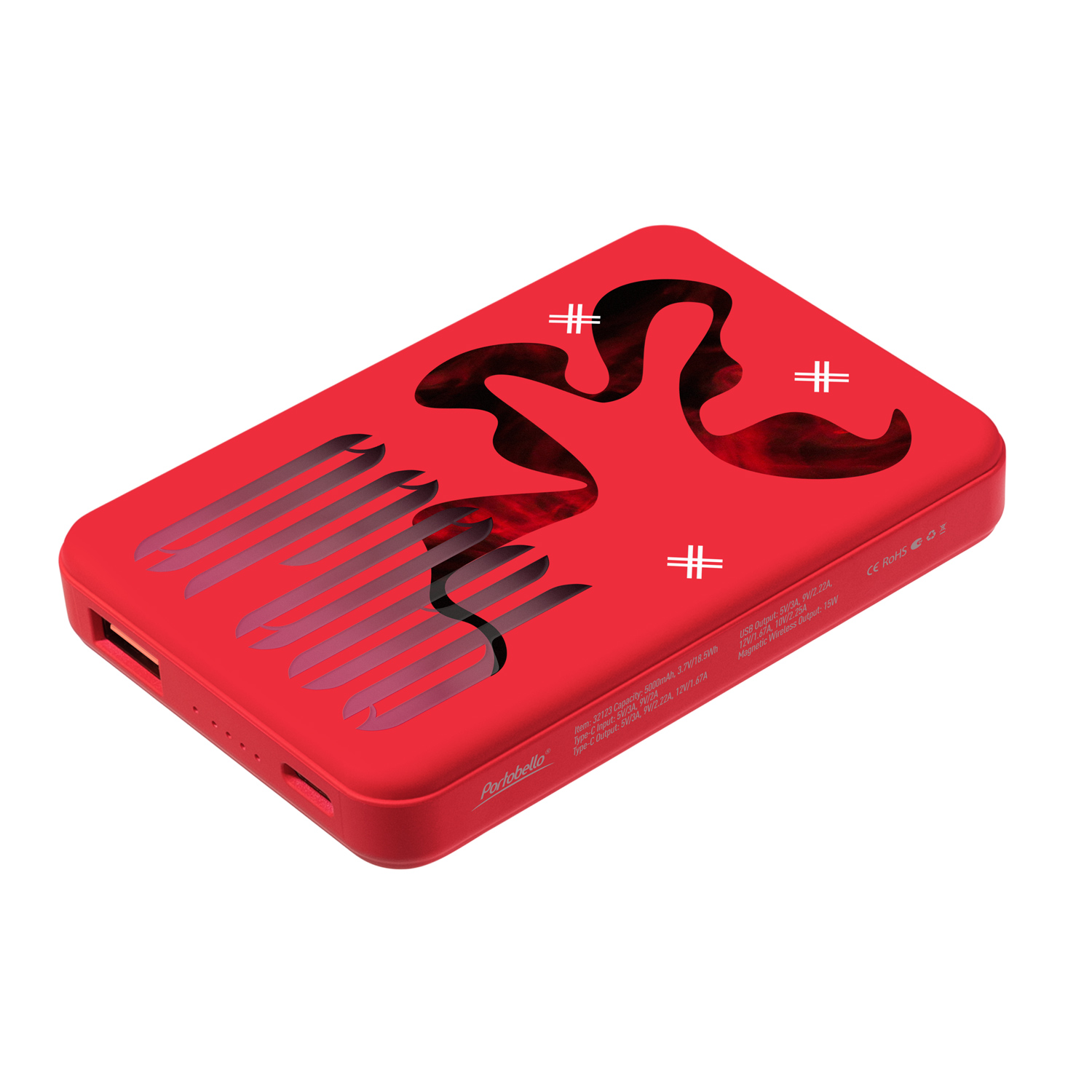 Внешний аккумулятор Largo PD 5000mAh с функцией беспроводной зарядки 15W, красный-13