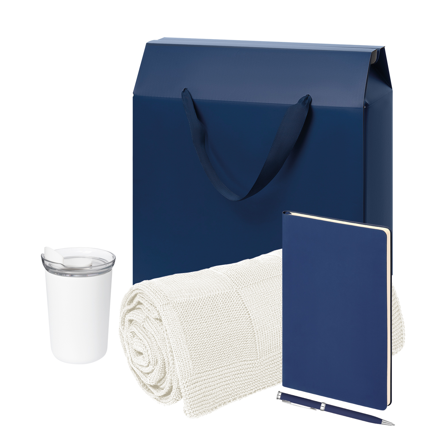 Подарочный набор Велком Пак Спарк (Welcome Pack Spark), синий (термокружка,ежедневник, ручка, плед, коробка-пакет)-0