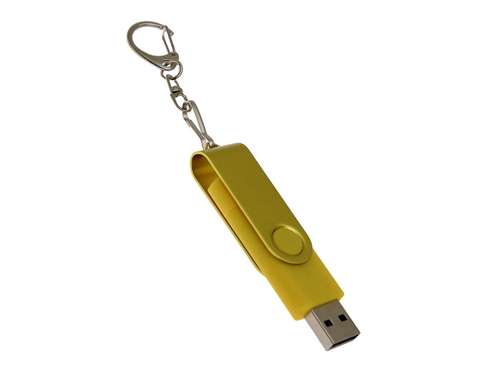 USB-флешка на 128 Гб 2 в 1 поворотный механизм, c дополнительным разъемом Type-C с одноцветным металлическим клипом, желтый-2