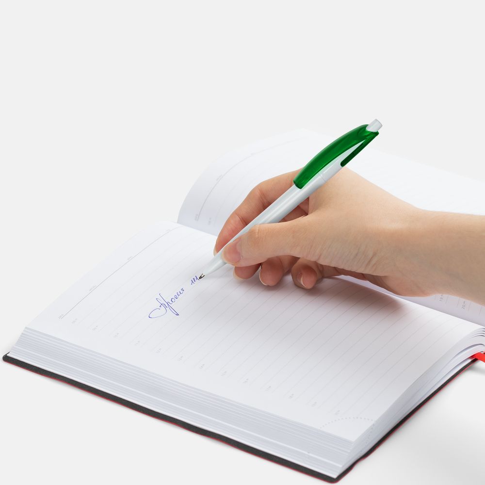 Ручка шариковая Bento, белая с зеленым-2