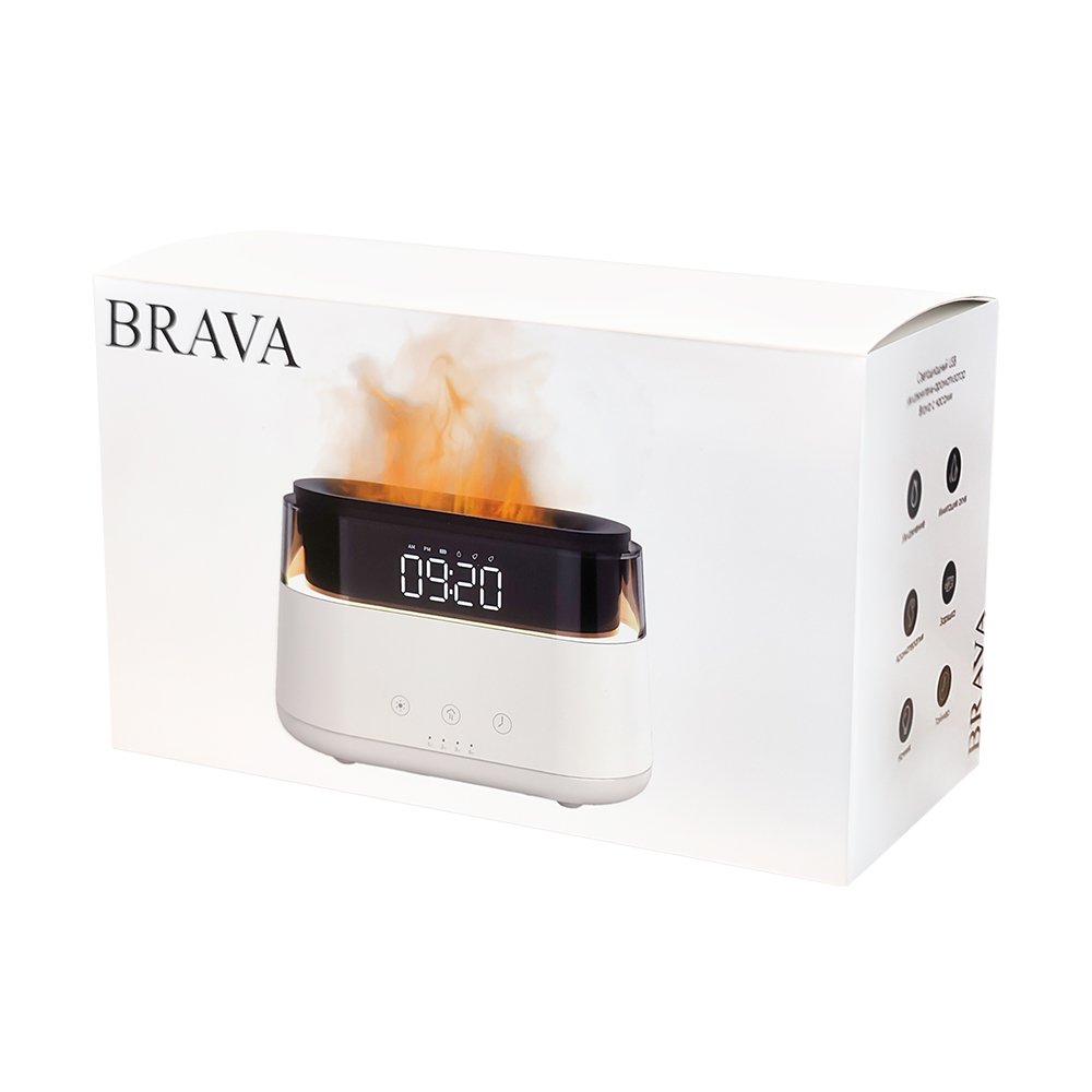 Светодиодный USB увлажнитель-ароматизатор Brava с часами с RGB подсветкой, Белый-8
