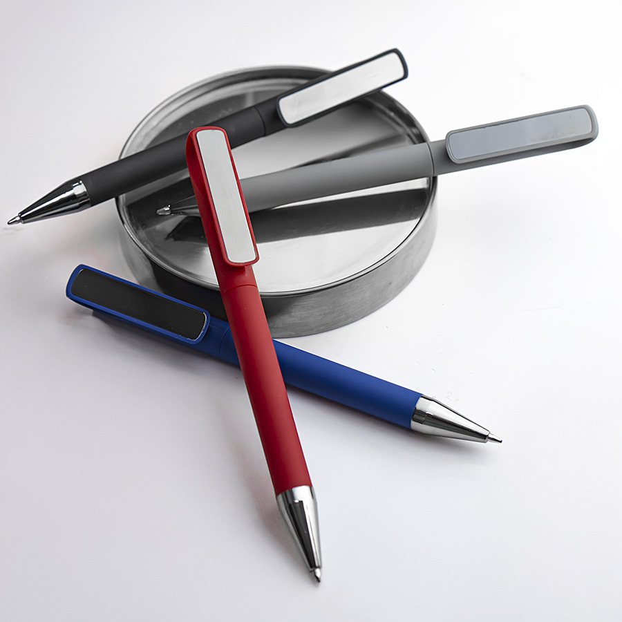 Ручка шариковая GLOSSY GUN с покрытием soft touch, серый, серебристый-4