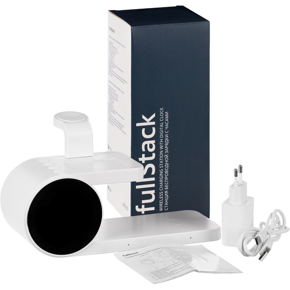 Станция беспроводной зарядки с часами fullStack, белая-5