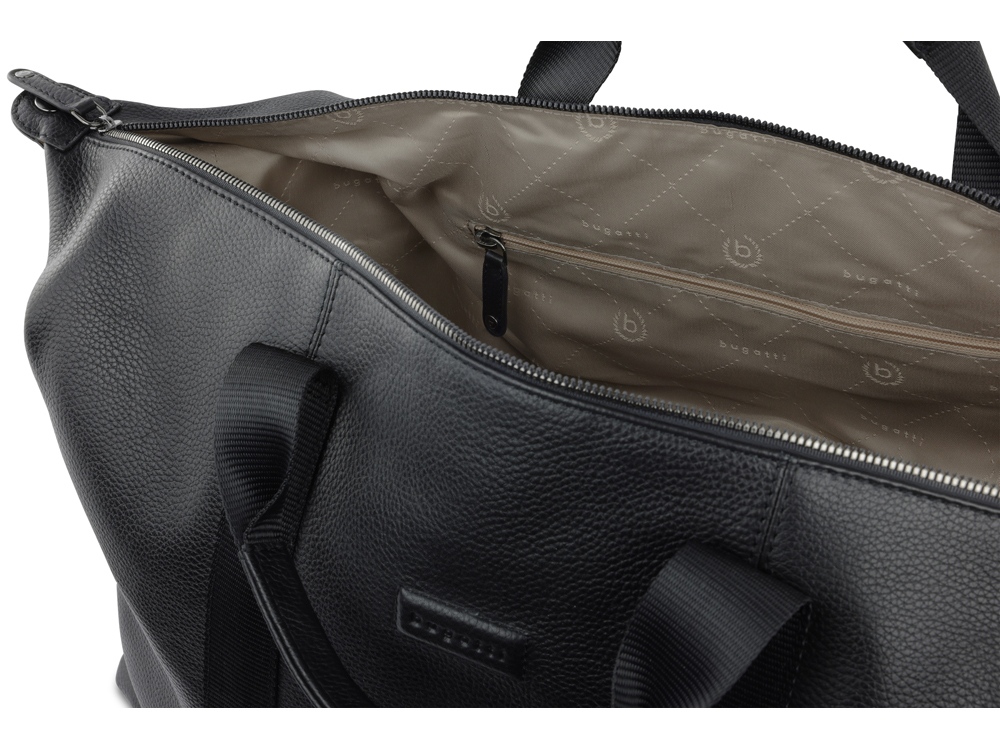 Сумка дорожная BUGATTI Elsa, чёрная, воловья кожа/полиэстер, 47х22х24 см-5