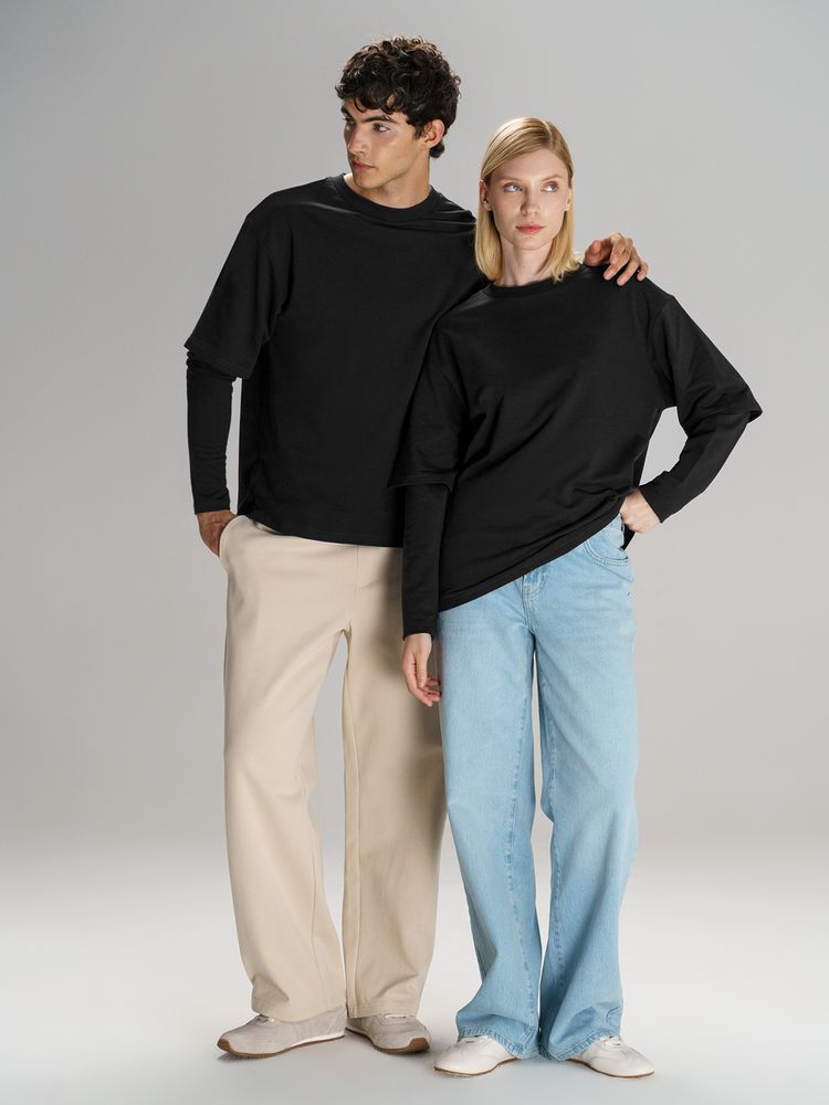 Футболка оверсайз с двойным рукавом Kosmos, черная-4