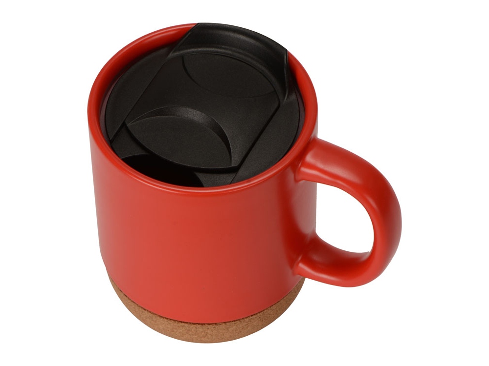 Кружка Denpasar с пробковым дном и крышкой, цветная с двух сторон, красный-1