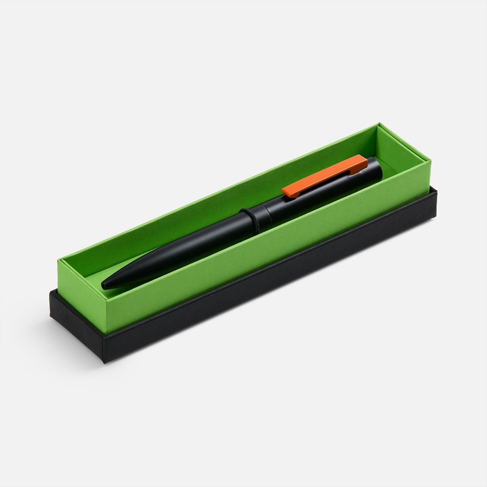 Ручка шариковая Inkolor в футляре, черная с оранжевым-0