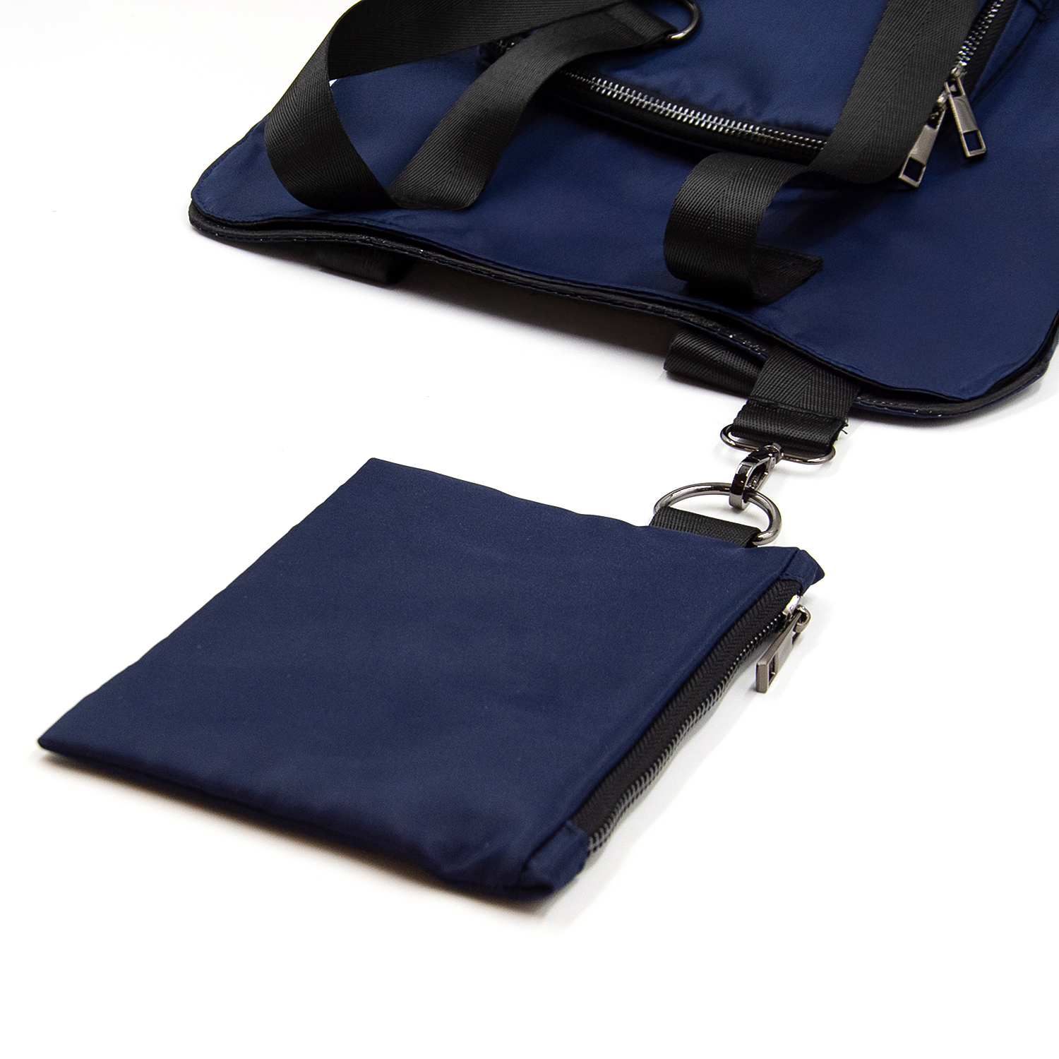 Шоппер Superbag Pocket, с внутренним креплением (карабин) и чехлом для мелочей (темно-синий с черным)-2