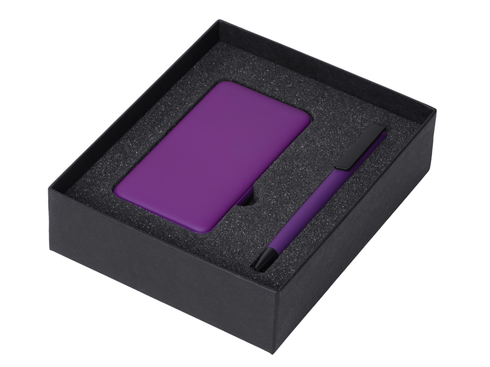 Подарочный набор c пластиковой ручкой, повербанком С2, 10000 mAh, фиолетовый-1