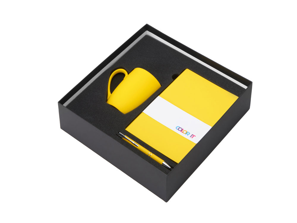 Подарочный набор с блокнотом С1, металлической ручкой и кружкой, желтый-1